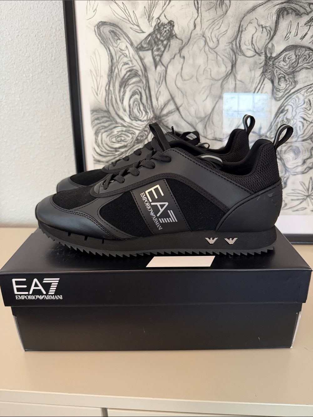 Emporio Armani Men’s Black Mesh & Leather Sneakers